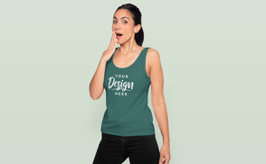Woman with ponytail and tank top mockup