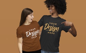 Excited couple t-shirt mockup