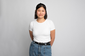 Asian female with jeans and t-shirt mockup