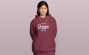 Asian girl in oversized hoodie mockup