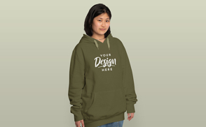 Asian girl in short hair and hoodie mockup