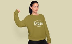 Strong woman in sweatshirt mockup