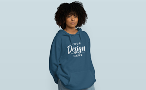 Black woman with afro and hoodie mockup