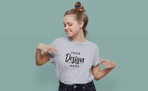 Girl with messy bun t-shirt mockup