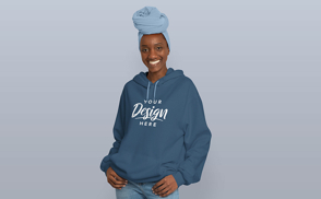 Black girl in blue headscarf hoodie mockup