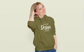 Blonde woman in hoodie mockup