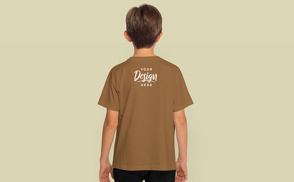 Child standing backwards with t-shirt mockup