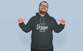 Man pointing to himself in hoodie mockup