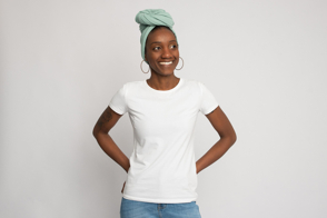 African american girl in a white t-shirt mockup