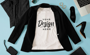 Professional outfit with blazer and t-shirt mockup