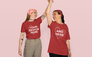 Women couple with t-shirt mockup
