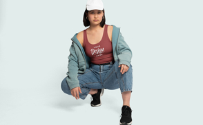 Asian model with tank top mockup