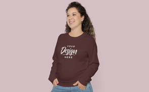 Curly haired pregnant woman t-shirt mockup