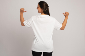 Hispanic girl backwards with oversized t-shirt mockup