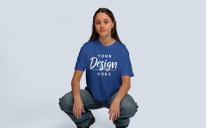 Brunette woman in squats t-shirt mockup | Start Editing Online