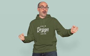 Happy man dancing in hoodie mockup