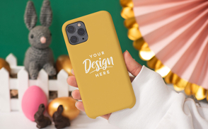Rabbit and easter eggs phone case mockup