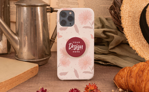 Phone case with popsocket on table mockup