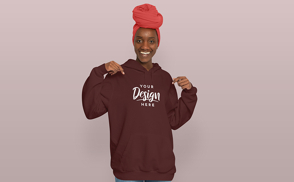 Black girl in headscarf and hoodie mockup