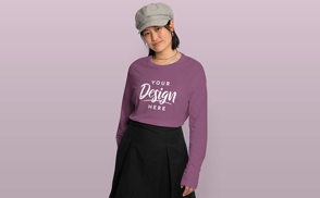 Girl with beret in long sleeve mockup