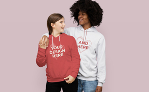 Couple hugging hoodie mockup