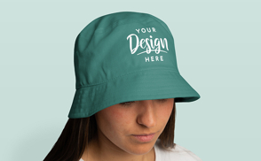 Woman with brown hair and hat mockup