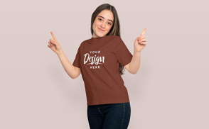 Happy teen girl in t-shirt mockup