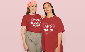 Lesbian couple with t-shirt mockup