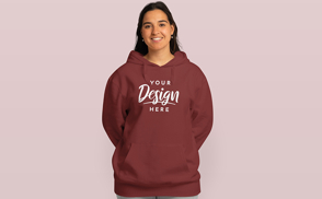 Young hispanic woman in hoodie mockup