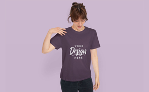 Woman with hair up and t-shirt mockup