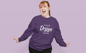 Happy woman in ponytail and sweatshirt mockup