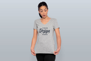 Surprised woman in t-shirt mockup