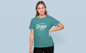 Young woman posing in t-shirt mockup