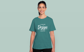 Young girl in ponytail and t-shirt mockup