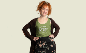 Redhead model in skirt and tank top mockup