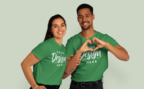 Couple in love in t-shirts mockup