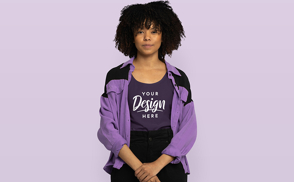 Black woman in jacket and tank top mockup