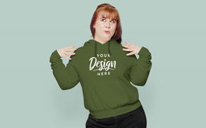 Happy woman posing in hoodie mockup