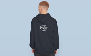 Man standing backwards with hoodie mockup