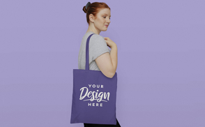 Happy woman tote bag mockup