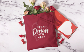 Valentines day tote bag with rose flowers mockup
