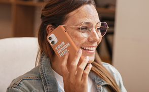 Woman with phone case mockup