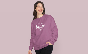 Brunette girl in sweatshirt mockup