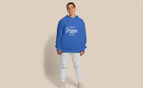 Hispanic woman in oversized hoodie mockup