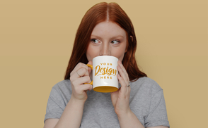 Model drinking mug mockup