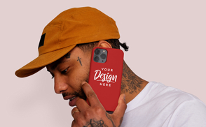 Tattooed man with hat phone case mockup | Edit Online & Download