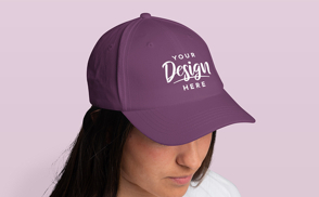 Brunette woman in baseball cap mockup