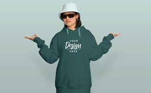 Girl with sunglasses and hoodie mockup