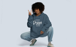 Black young girl in afro and hoodie mockup
