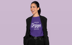 Woman in a blazer and t-shirt mockup